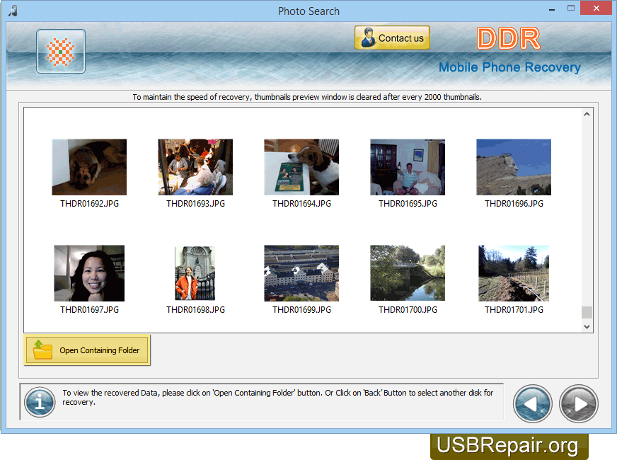 USB Repair Mobile Phone Data Recovery Software screenshots to recover photo